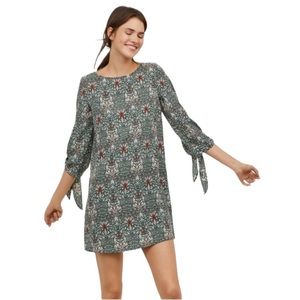 H&M Morris & Co collab green brown floral tie sleeve tunic shift dress